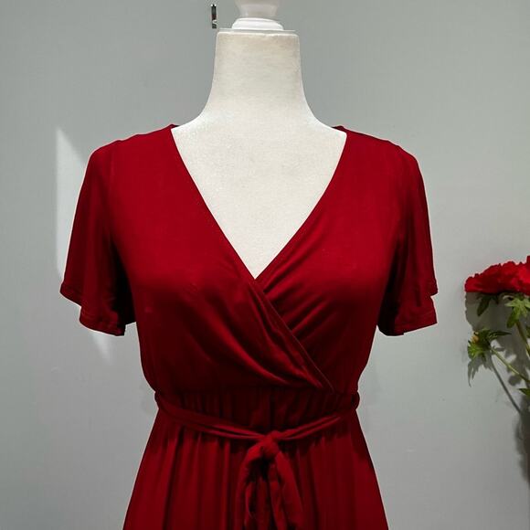 NEW West Kei Modal Jersey Flutter Sleeve Cascading High Low Belted Maxi Dress XS - Picture 2 of 15